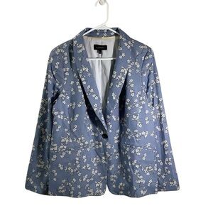 Talbots Women's Blue and White Floral Blazer Jacket